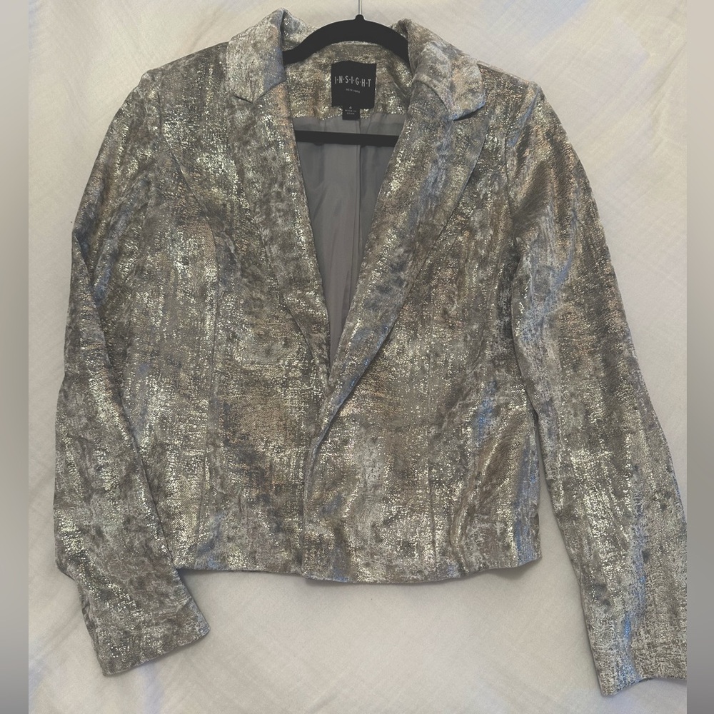Silver metallic velvet blazer